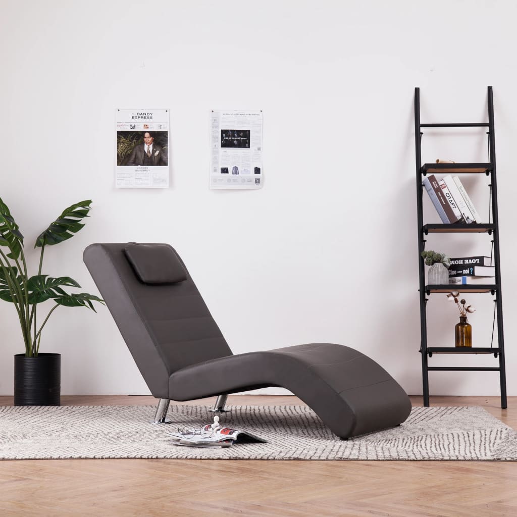 Chaise longue met kussen kunstleer grijs