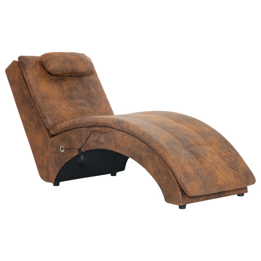 Massage chaise longue met kussen kunstsuède bruin Chaises longues | Creëer jouw Trendy Thuis | Gratis bezorgd & Retour | Trendy.nl