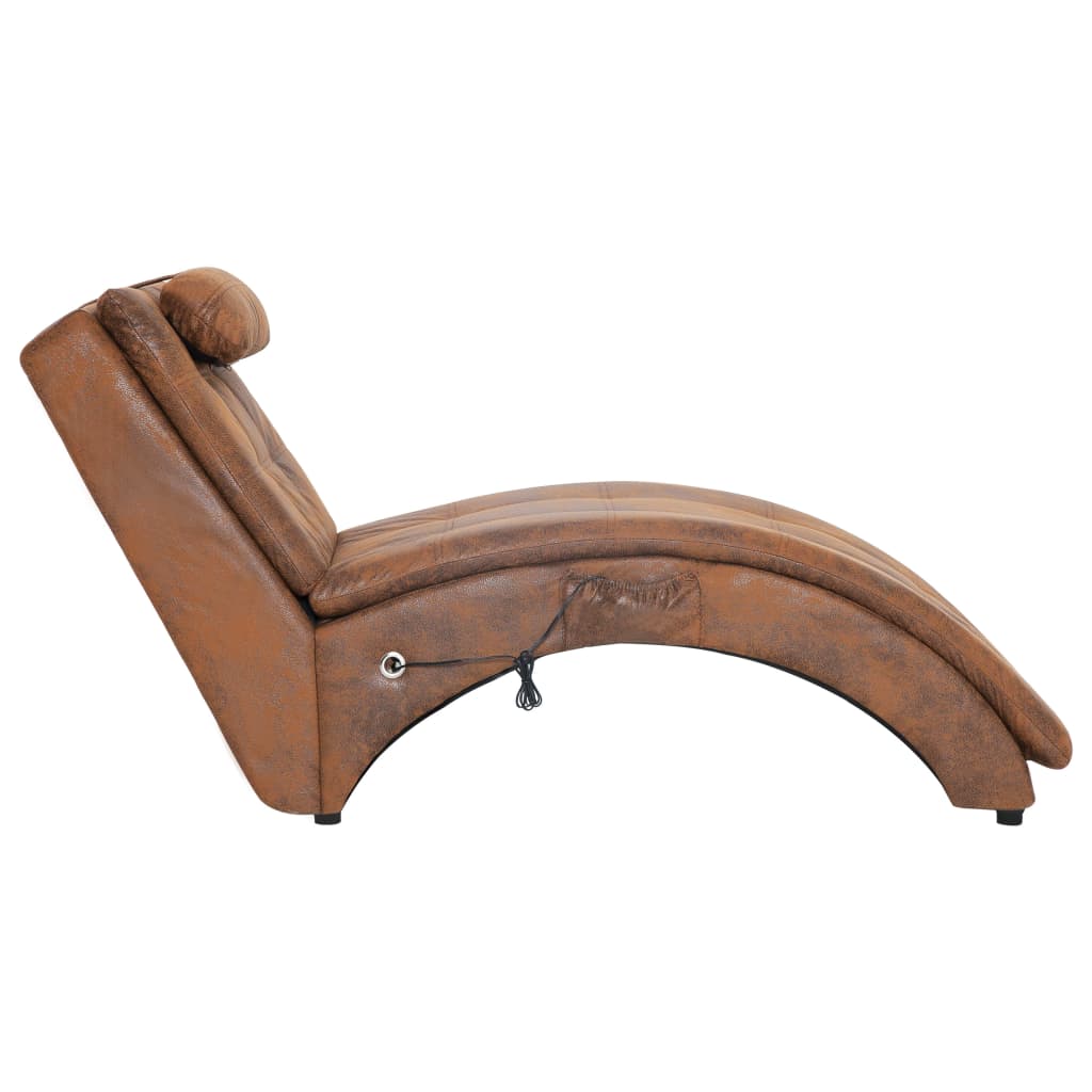 Massage chaise longue met kussen kunstsuède bruin Chaises longues | Creëer jouw Trendy Thuis | Gratis bezorgd & Retour | Trendy.nl