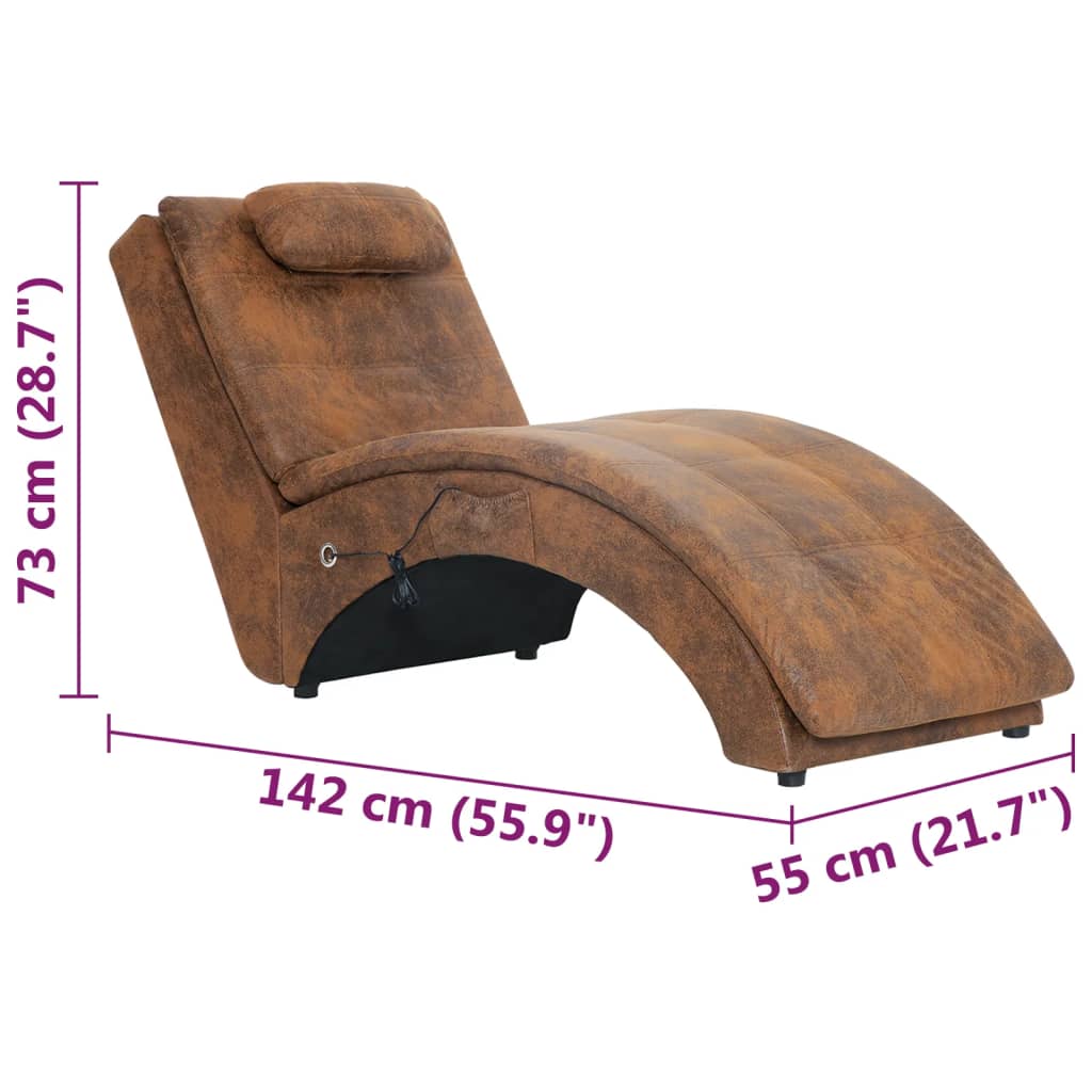 Massage chaise longue met kussen kunstsuède bruin Chaises longues | Creëer jouw Trendy Thuis | Gratis bezorgd & Retour | Trendy.nl