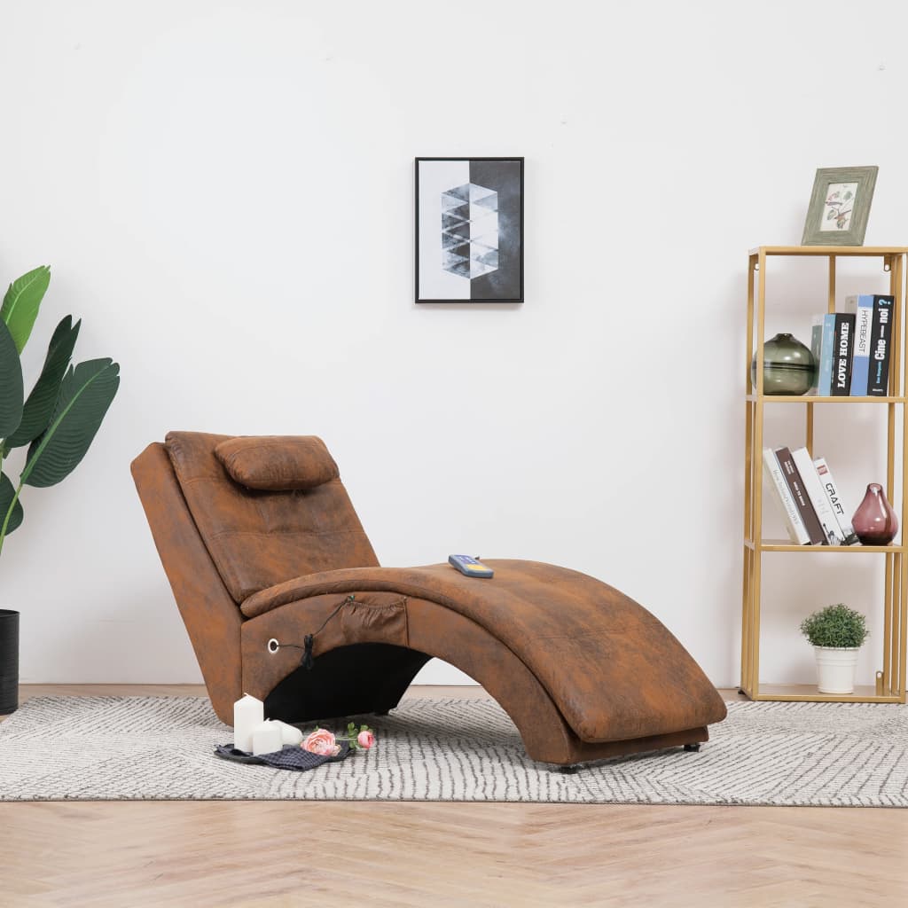 Massage chaise longue met kussen kunstsuède bruin Chaises longues | Creëer jouw Trendy Thuis | Gratis bezorgd & Retour | Trendy.nl