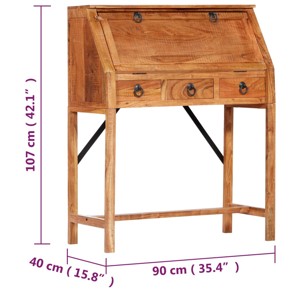 Schrijftafel 90x40x107cm massief acaciahout