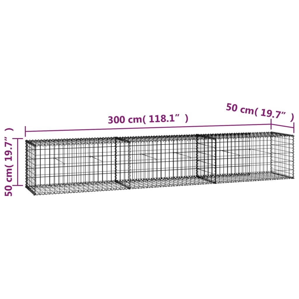 Schanskorfmuur met deksels 300x50x50 cm gegalvaniseerd staal Schuttingen & hekwerken | Creëer jouw Trendy Thuis | Gratis bezorgd & Retour | Trendy.nl