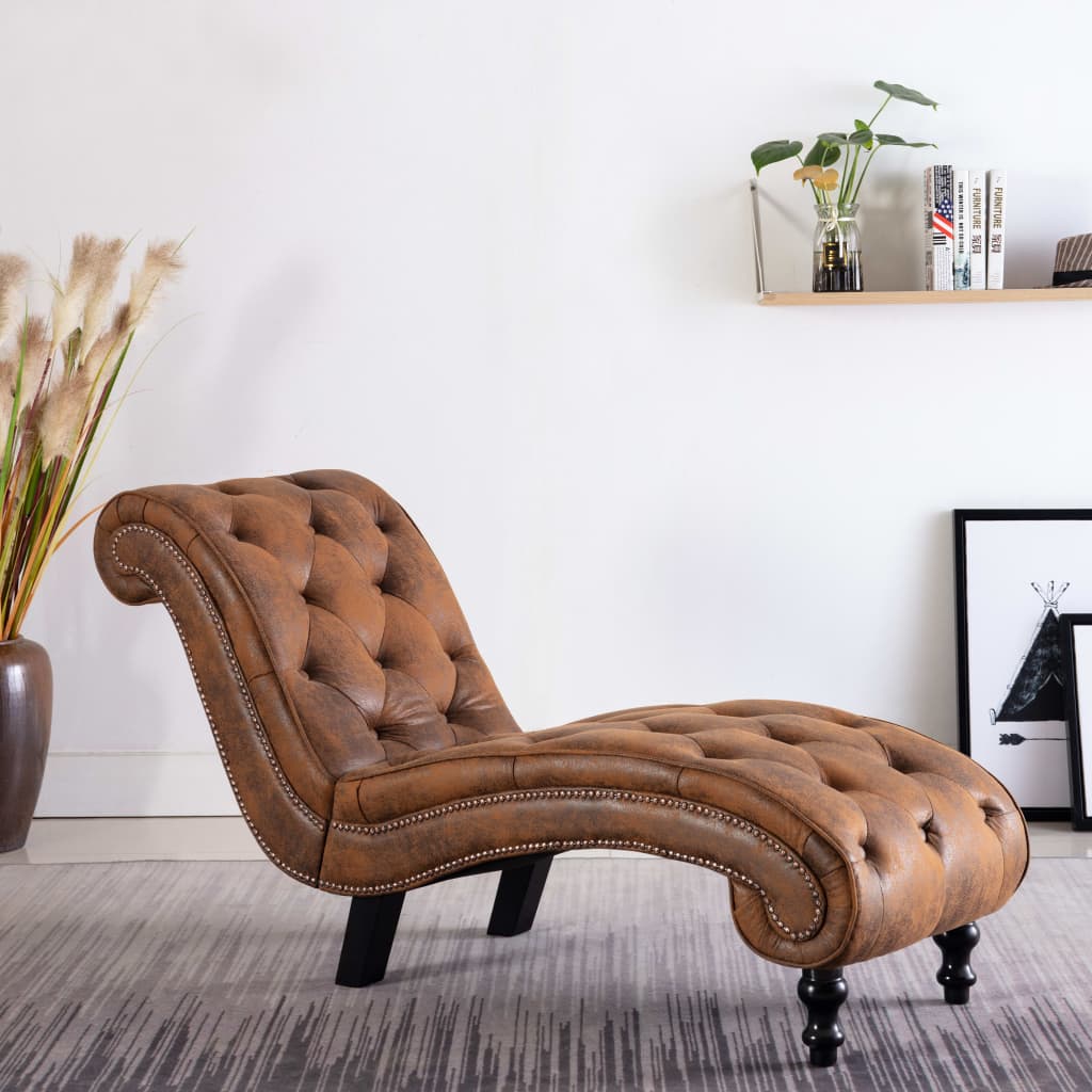 Chaise longue kunstsuède bruin