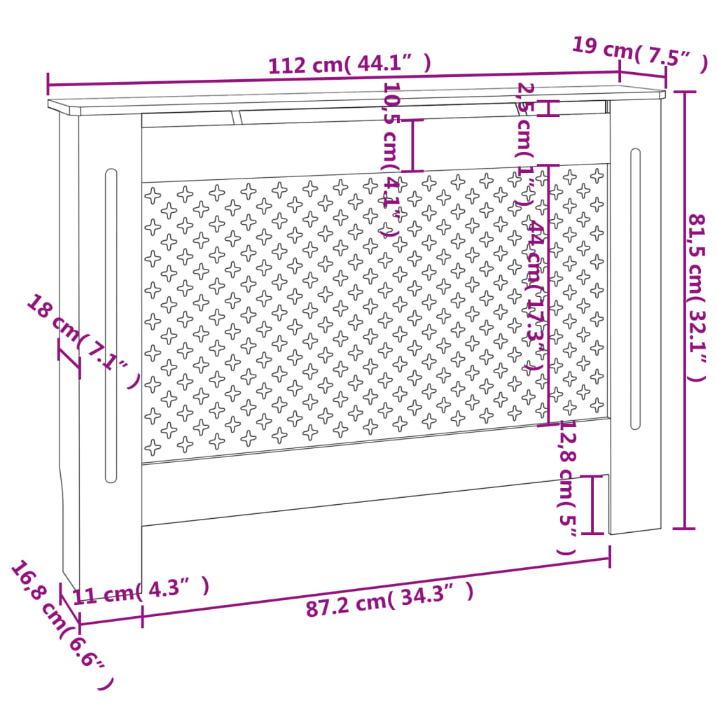 Radiatorombouw 112x19x81,5 cm MDF wit Accessoires voor radiators | Creëer jouw Trendy Thuis | Gratis bezorgd & Retour | Trendy.nl