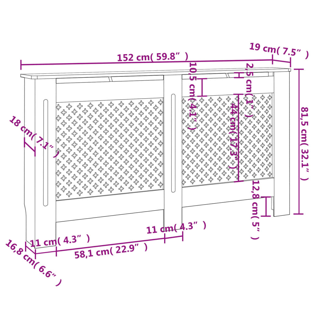 Radiatorombouw 152x19x81,5 cm MDF wit Accessoires voor radiators | Creëer jouw Trendy Thuis | Gratis bezorgd & Retour | Trendy.nl