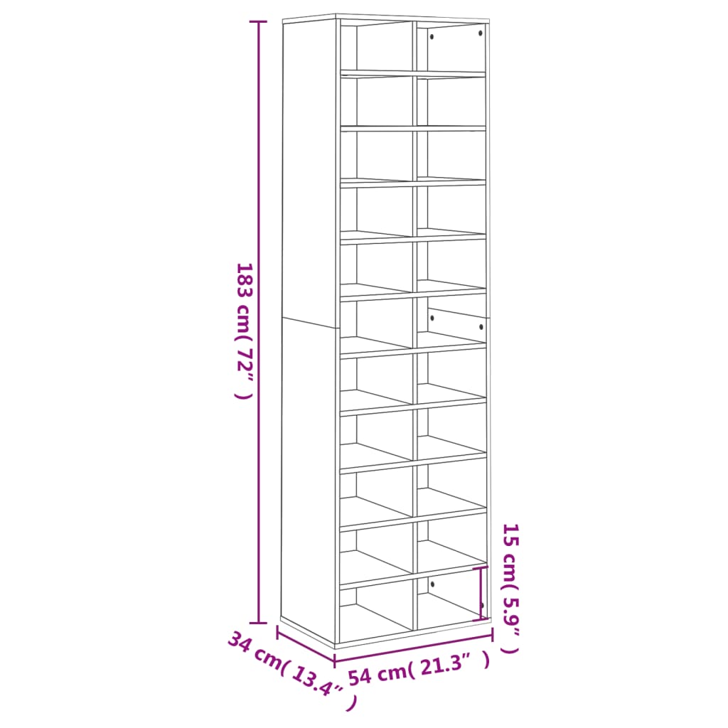 Schoenenkast 54x34x183 cm bewerkt hout wit