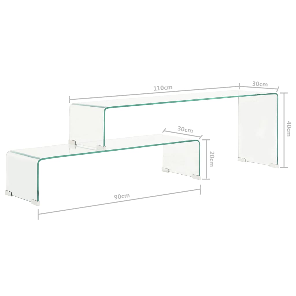2-delige salontafelset 90x30x20/110x30x40 cm gehard glas