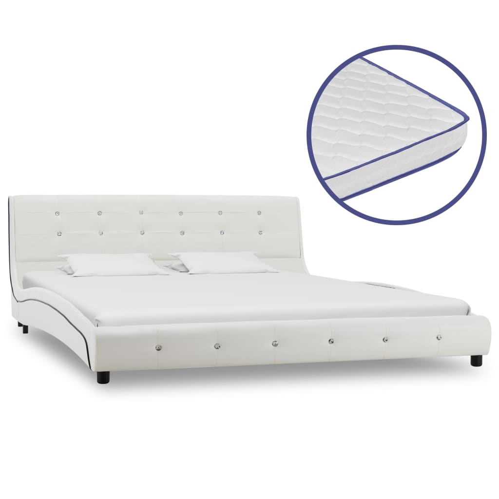 Bed met traagschuim matras kunstleer wit 160x200 cm Bedden & bedframes | Creëer jouw Trendy Thuis | Gratis bezorgd & Retour | Trendy.nl