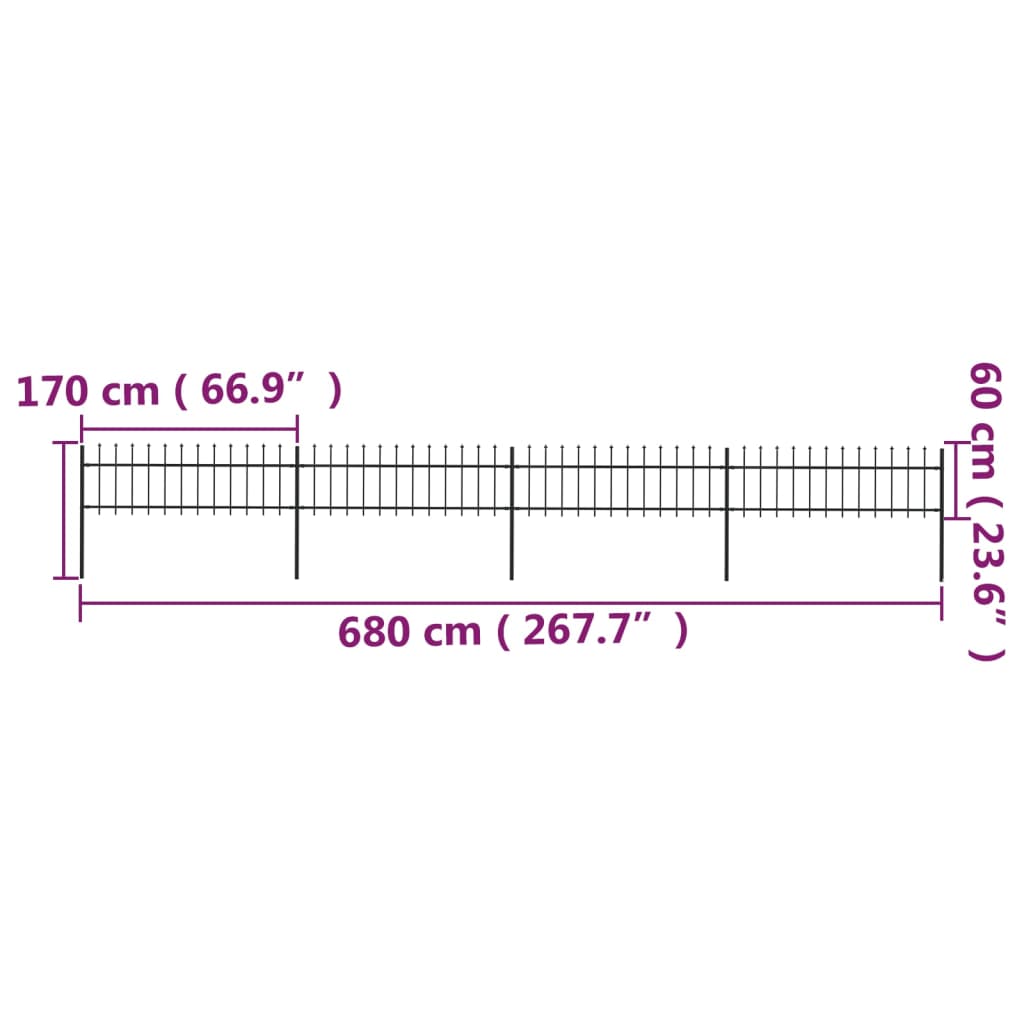 Tuinhek met speren bovenkant 6,8x0,6 m staal zwart Schuttingen & hekwerken | Creëer jouw Trendy Thuis | Gratis bezorgd & Retour | Trendy.nl