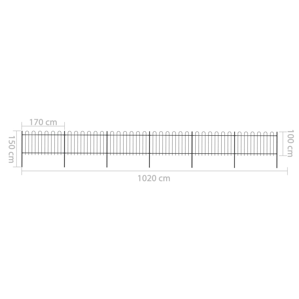 Tuinhek met ronde bovenkant 10,2x1 m staal zwart Schuttingen & hekwerken | Creëer jouw Trendy Thuis | Gratis bezorgd & Retour | Trendy.nl