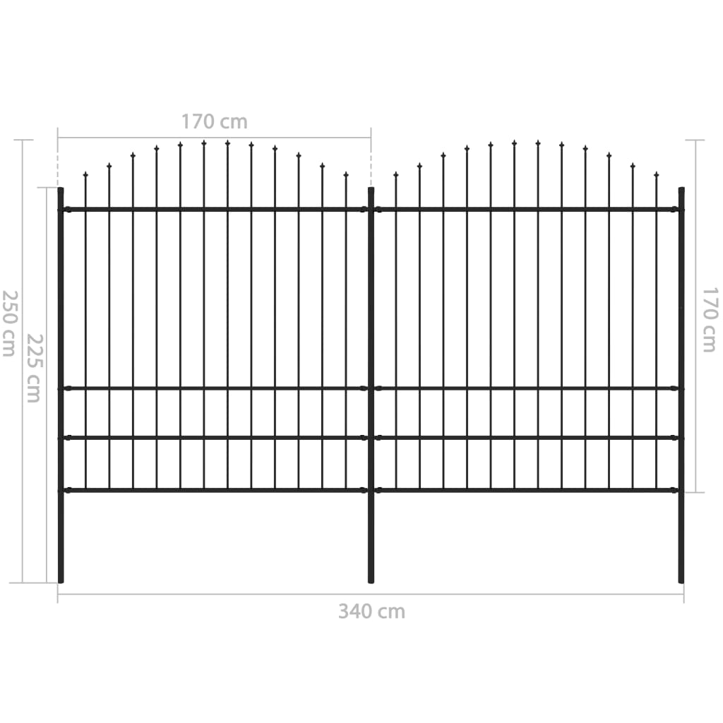 Tuinhek met speren bovenkant (1,75-2)x3,4 m staal zwart Schuttingen & hekwerken | Creëer jouw Trendy Thuis | Gratis bezorgd & Retour | Trendy.nl