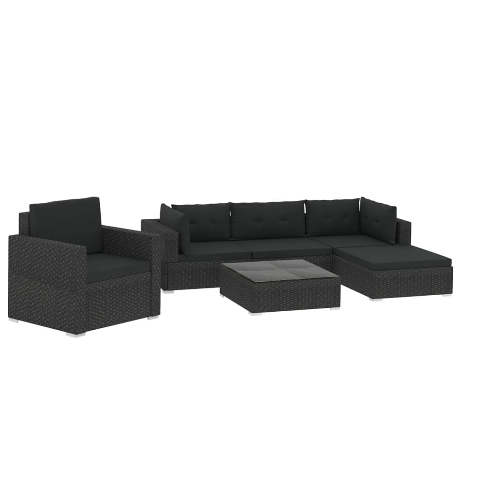 6-delige Loungeset met kussens poly rattan zwart Tuinsets | Creëer jouw Trendy Thuis | Gratis bezorgd & Retour | Trendy.nl