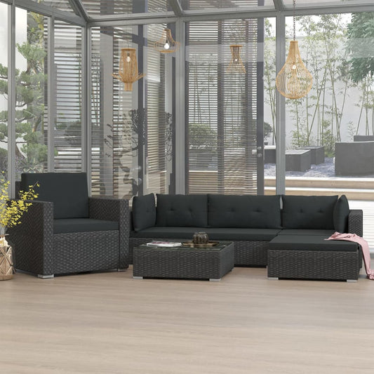 6-delige Loungeset met kussens poly rattan zwart Tuinsets | Creëer jouw Trendy Thuis | Gratis bezorgd & Retour | Trendy.nl