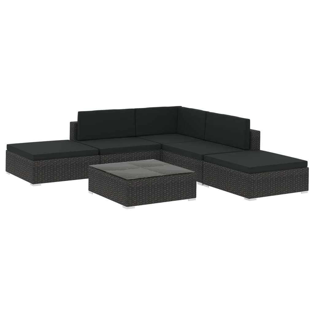 6-delige Loungeset met kussens poly rattan zwart Tuinsets | Creëer jouw Trendy Thuis | Gratis bezorgd & Retour | Trendy.nl