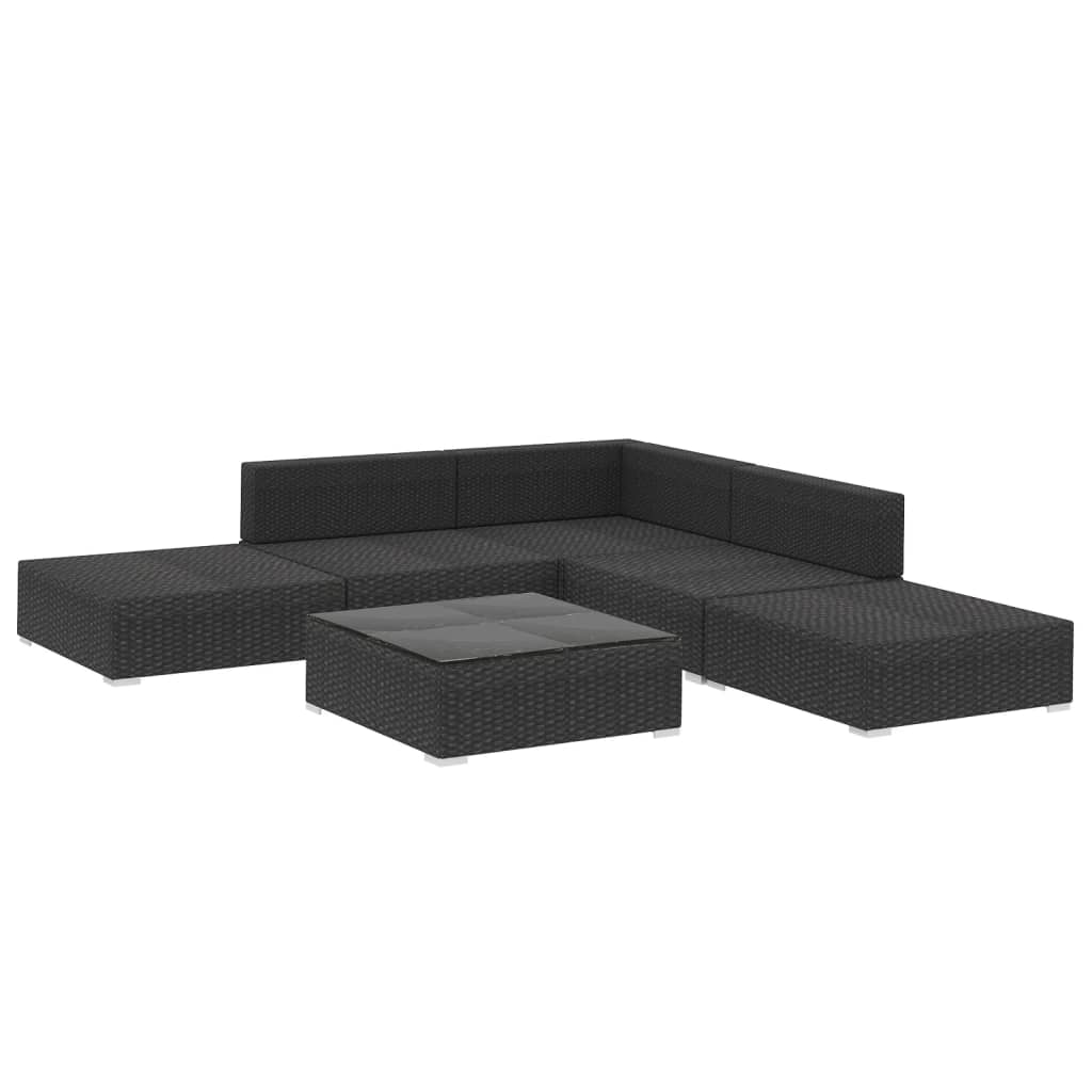 6-delige Loungeset met kussens poly rattan zwart Tuinsets | Creëer jouw Trendy Thuis | Gratis bezorgd & Retour | Trendy.nl