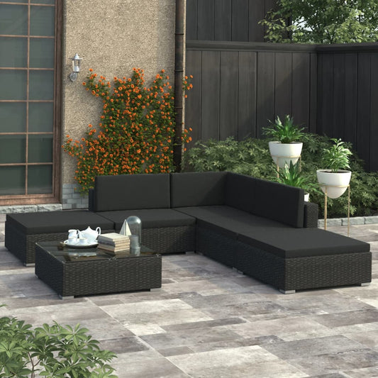 6-delige Loungeset met kussens poly rattan zwart Tuinsets | Creëer jouw Trendy Thuis | Gratis bezorgd & Retour | Trendy.nl