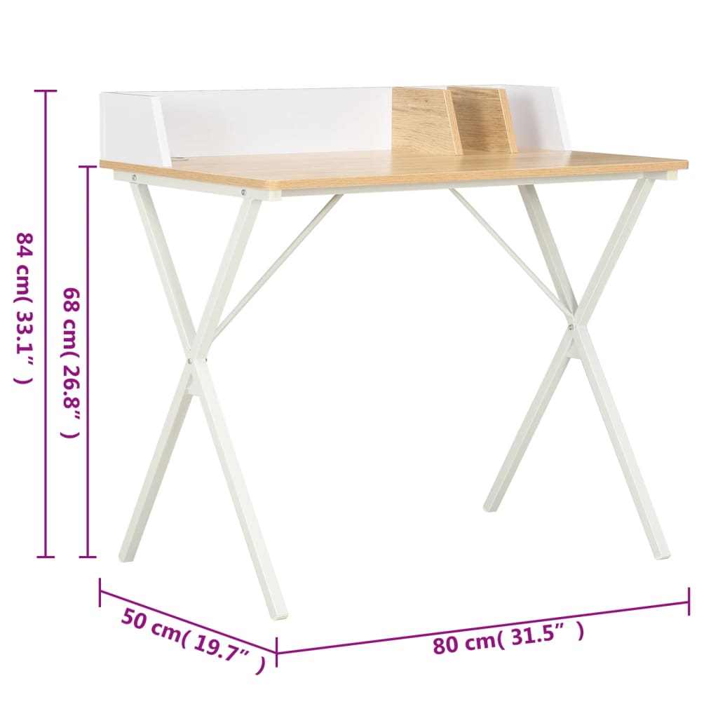 Bureau 80x50x84 cm wit en natuurlijk