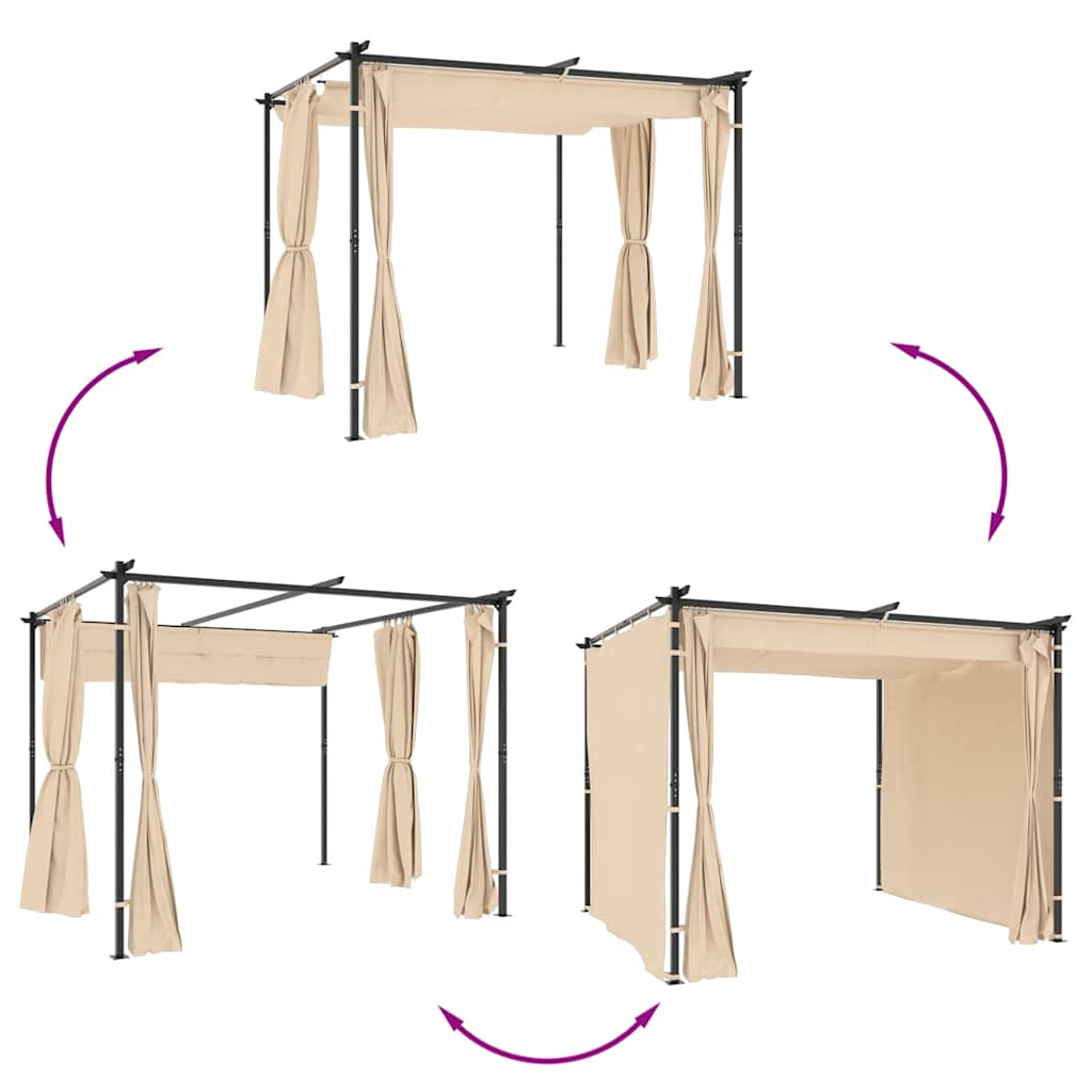 Prieel met gordijnen 3x3 m staal crème