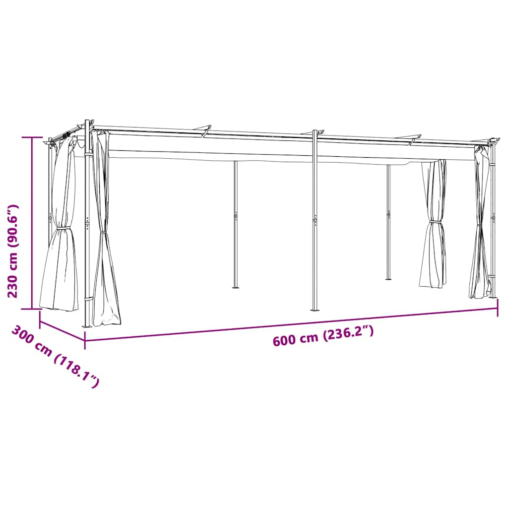 Prieel met gordijnen 3x6 m staal crème