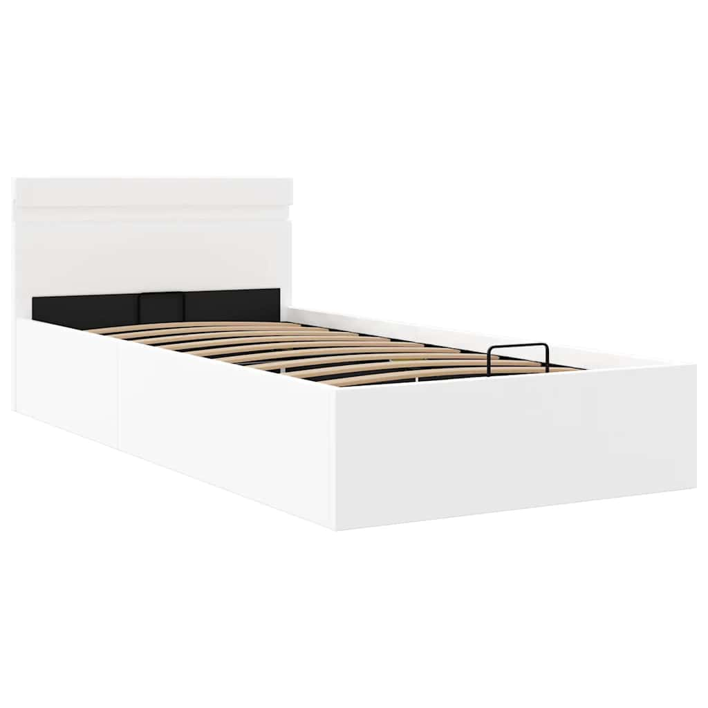 Bedframe met opslag hydraulisch LED kunstleer wit 100x200 cm