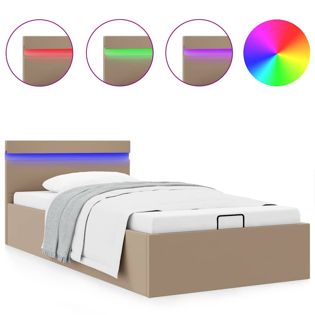 Bedframe met opslag en LED kunstleer cappuccino 90x200 cm