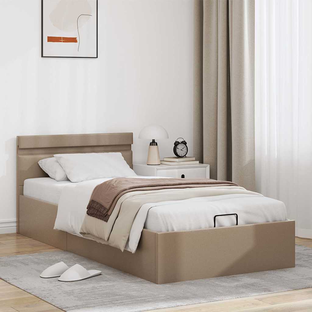 Bedframe met opslag en LED kunstleer cappuccino 90x200 cm