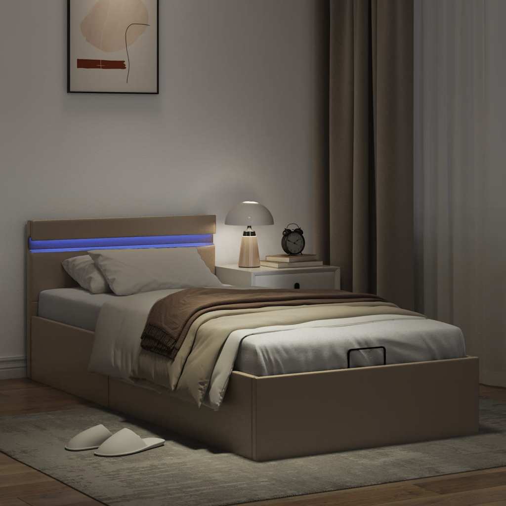 Bedframe met opslag en LED kunstleer cappuccino 90x200 cm