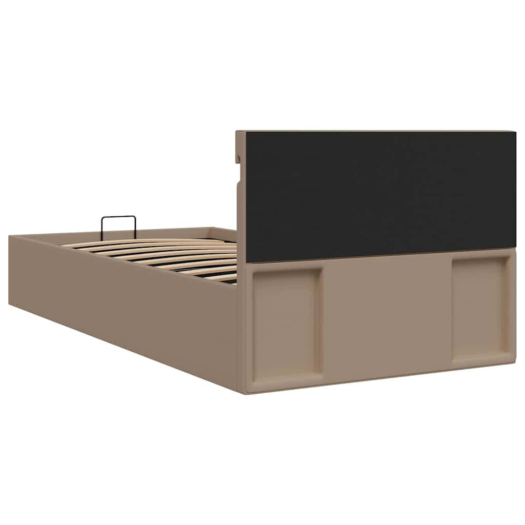 Bedframe met opslag en LED kunstleer cappuccino 90x200 cm