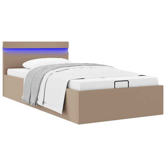 Bedframe met opslag en LED kunstleer cappuccino 90x200 cm