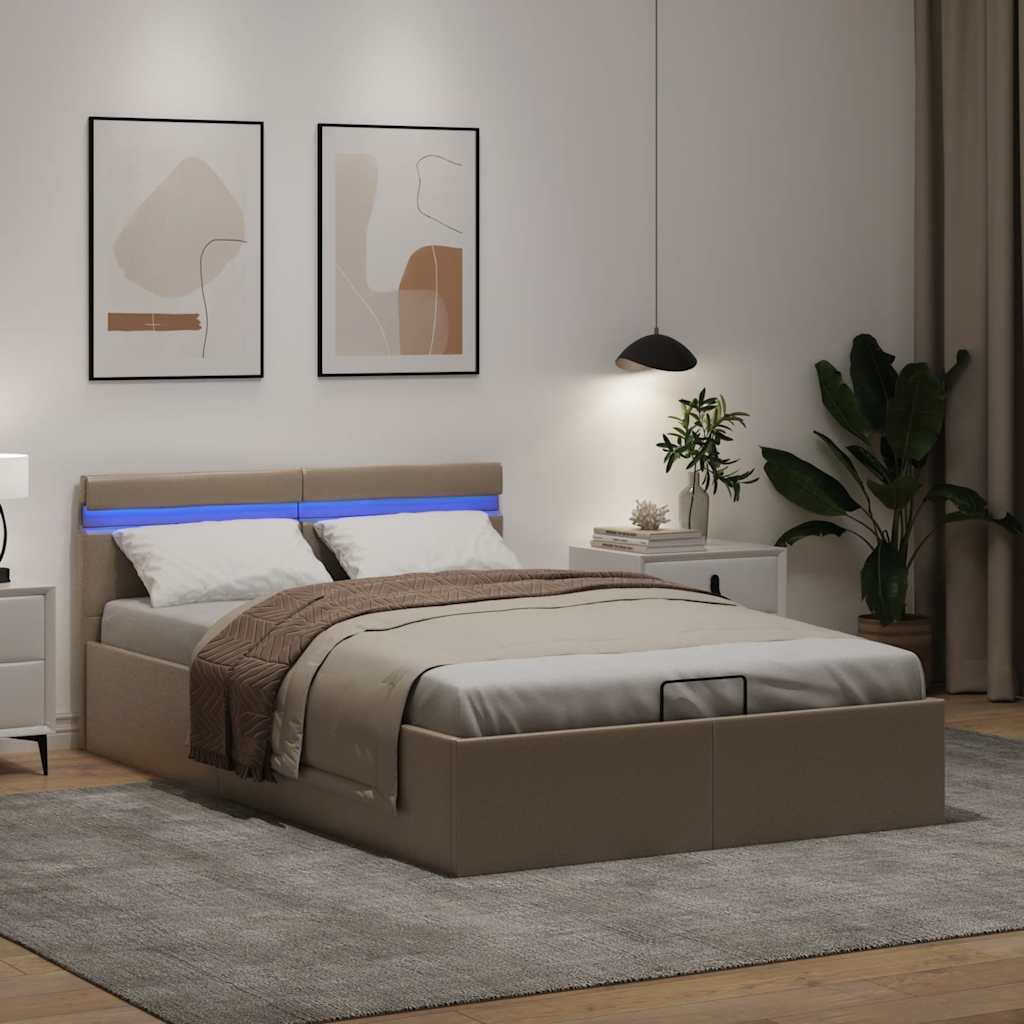 Bedframe met opslag en LED kunstleer cappuccino 120x200 cm