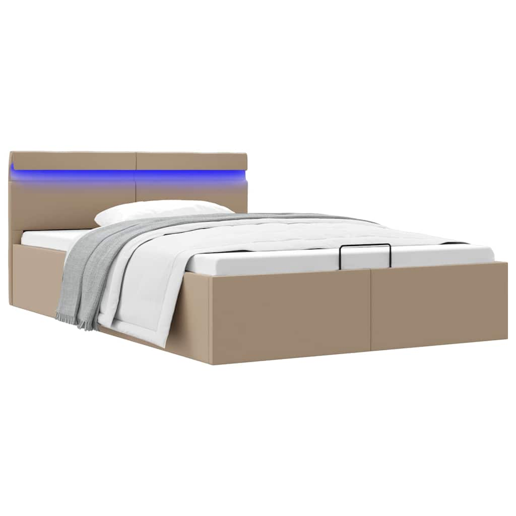 Bedframe met opslag en LED kunstleer cappuccino 120x200 cm