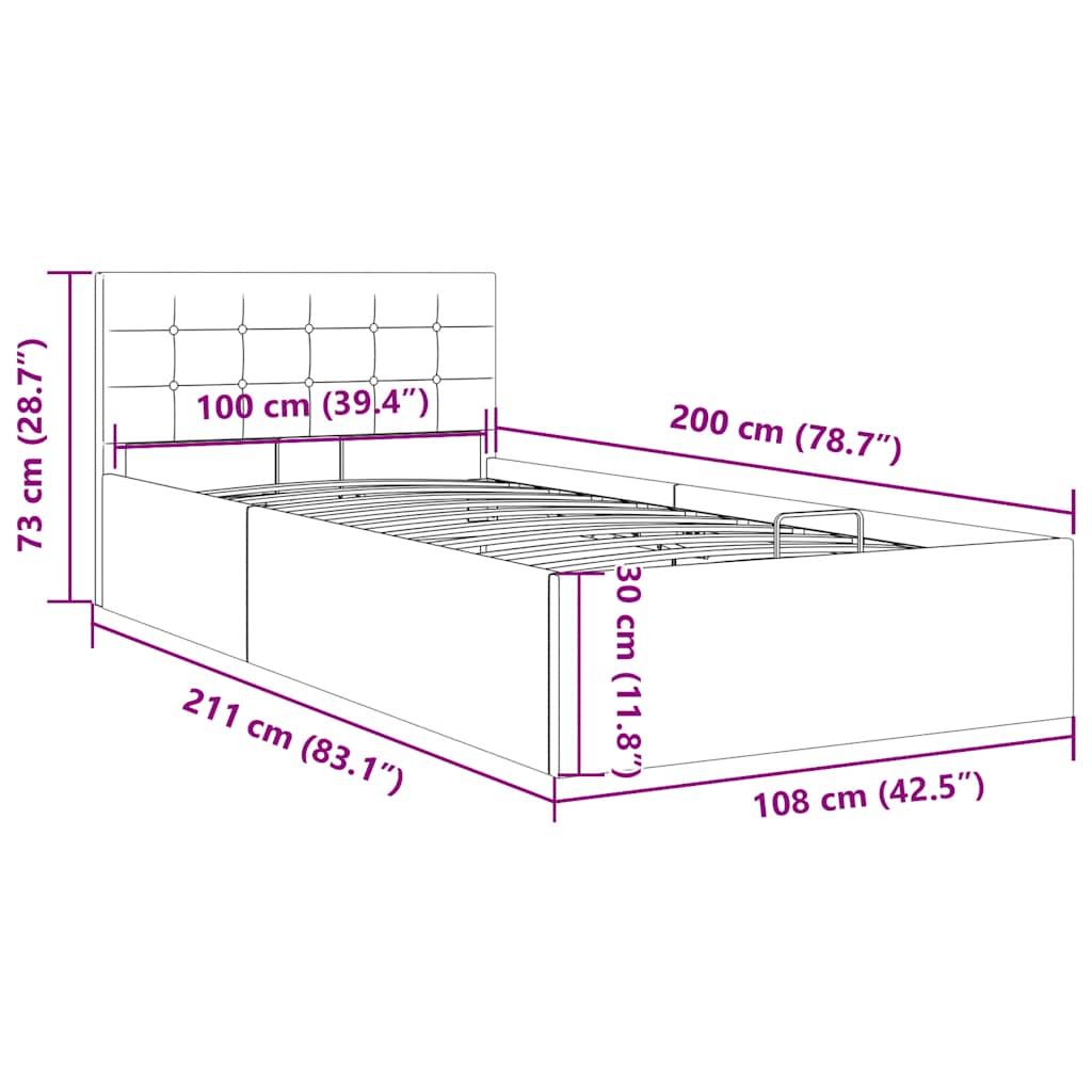 Bedframe met hydraulische opslag stof donkergrijs 100x200 cm