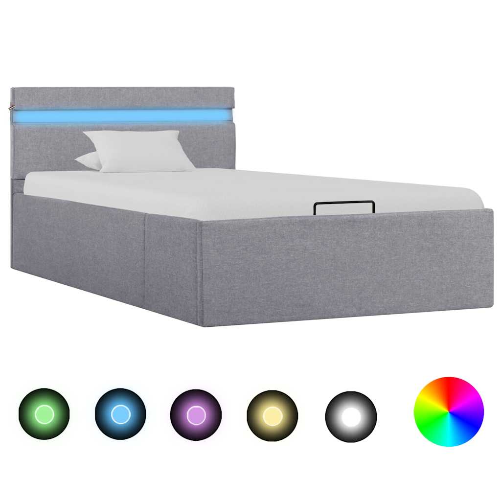 Bedframe met opslag en LED stof lichtgrijs 100x200 cm