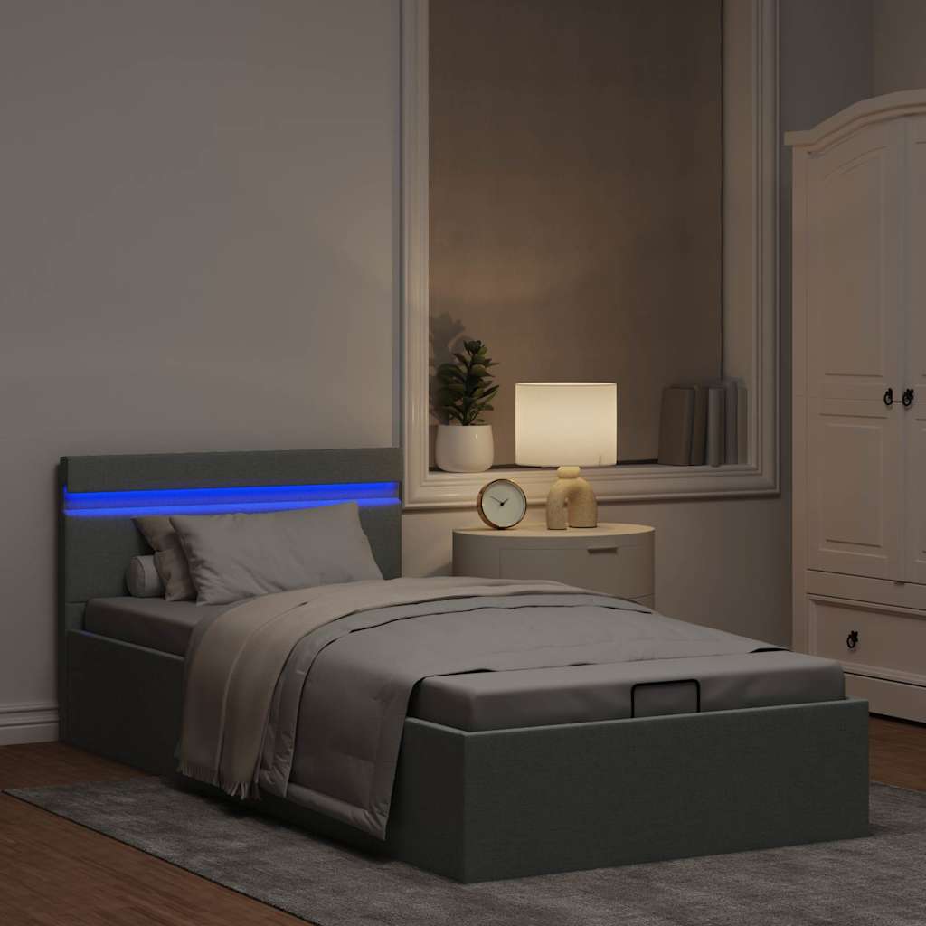 Bedframe met opslag en LED stof lichtgrijs 100x200 cm