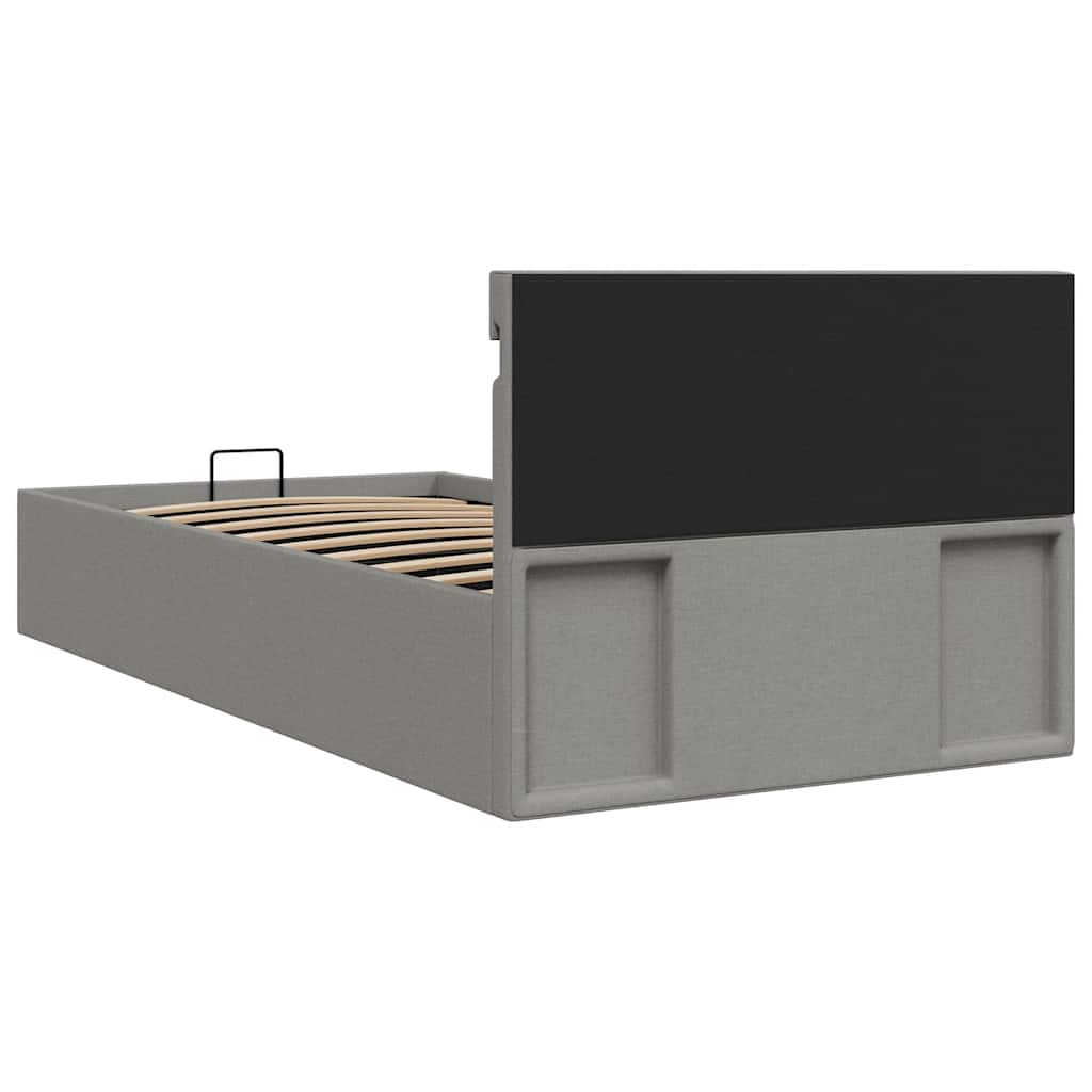 Bedframe met opslag en LED stof lichtgrijs 100x200 cm