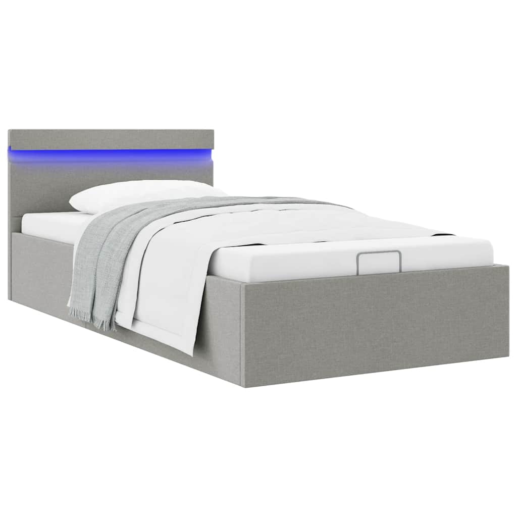 Bedframe met opslag en LED stof lichtgrijs 100x200 cm