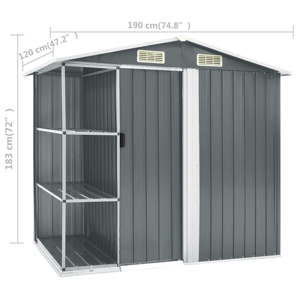 Tuinschuur met rek 205x130x183 cm ijzer grijs Tuinhuizen | Creëer jouw Trendy Thuis | Gratis bezorgd & Retour | Trendy.nl