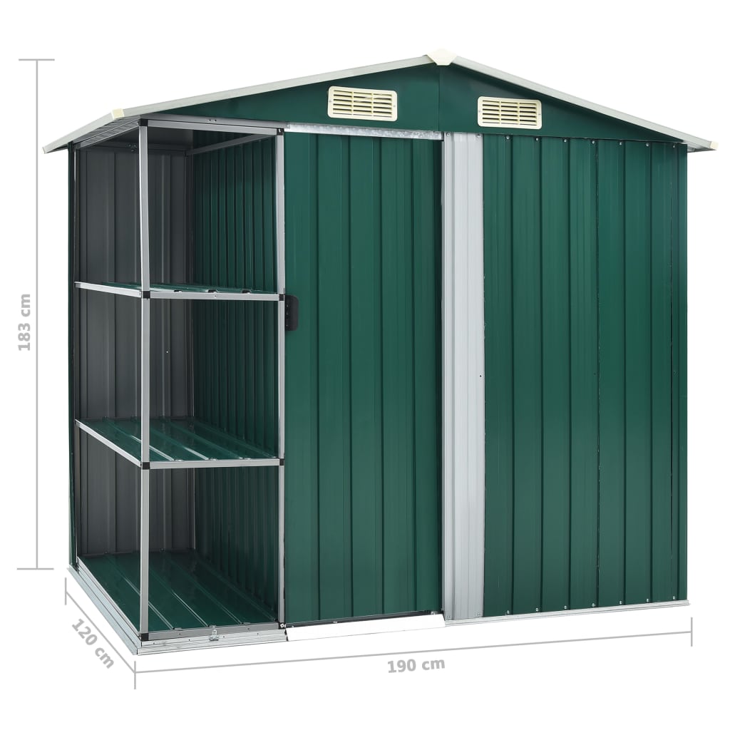 Tuinschuur met rek 205x130x183 cm ijzer groen