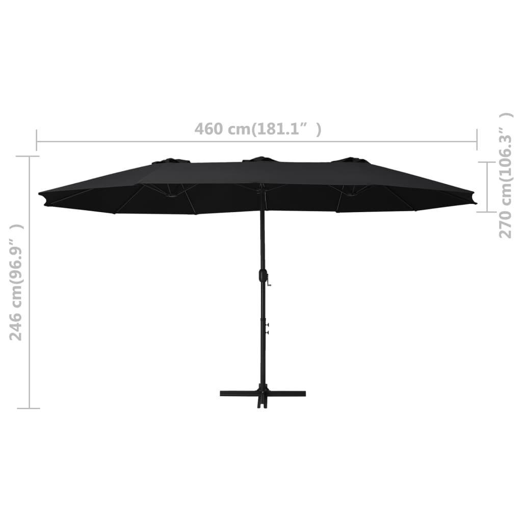 Parasol met aluminium paal 460x270 cm zwart Parasols en zonneschermen | Creëer jouw Trendy Thuis | Gratis bezorgd & Retour | Trendy.nl