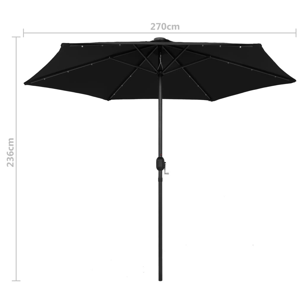 Parasol met LED-verlichting en aluminium paal 270 cm zwart Parasols en zonneschermen | Creëer jouw Trendy Thuis | Gratis bezorgd & Retour | Trendy.nl