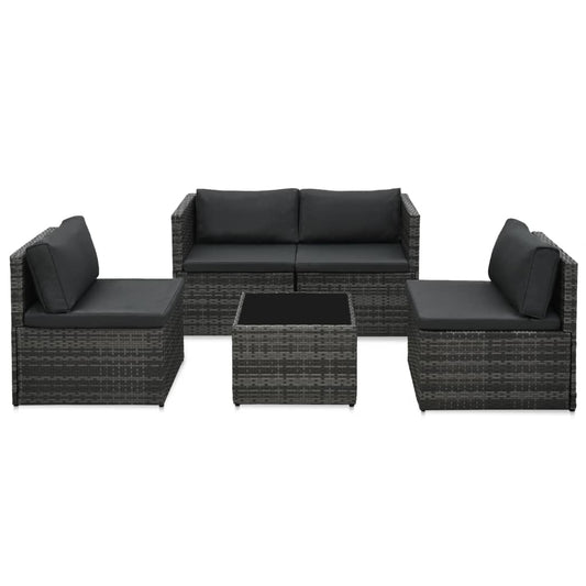 5-delige Loungeset met kussens poly rattan grijs Tuinsets | Creëer jouw Trendy Thuis | Gratis bezorgd & Retour | Trendy.nl