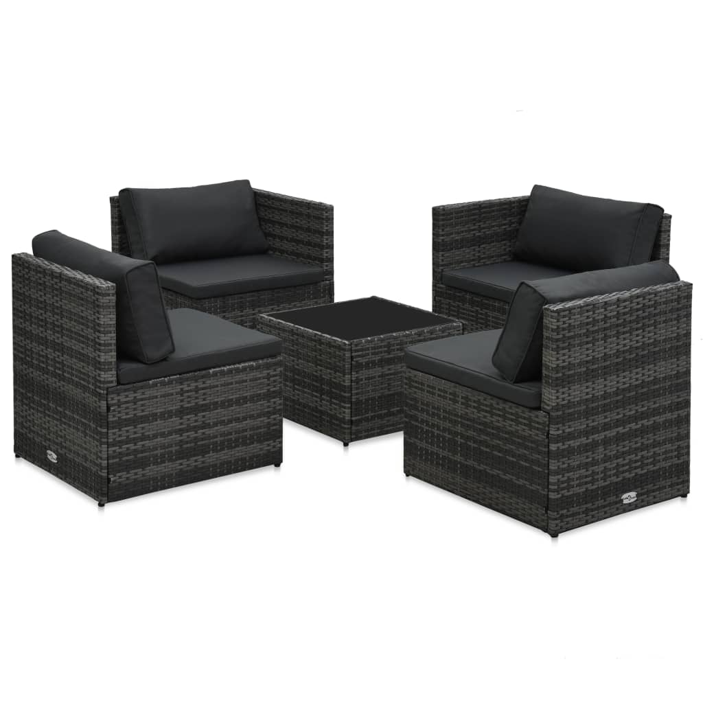 5-delige Loungeset met kussens poly rattan grijs Tuinsets | Creëer jouw Trendy Thuis | Gratis bezorgd & Retour | Trendy.nl