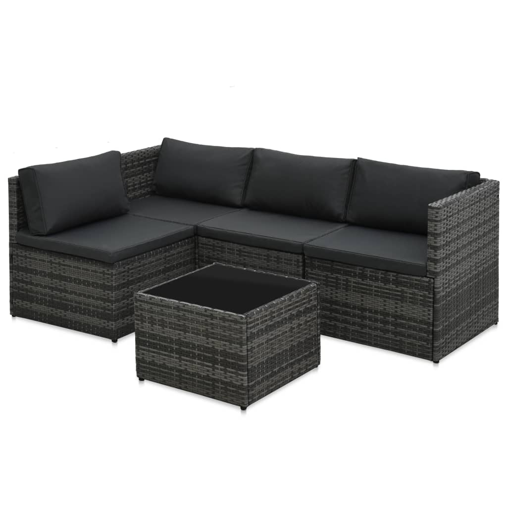 5-delige Loungeset met kussens poly rattan grijs Tuinsets | Creëer jouw Trendy Thuis | Gratis bezorgd & Retour | Trendy.nl