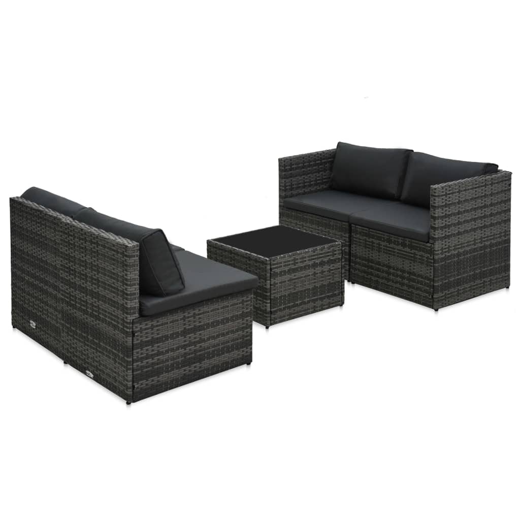 5-delige Loungeset met kussens poly rattan grijs Tuinsets | Creëer jouw Trendy Thuis | Gratis bezorgd & Retour | Trendy.nl