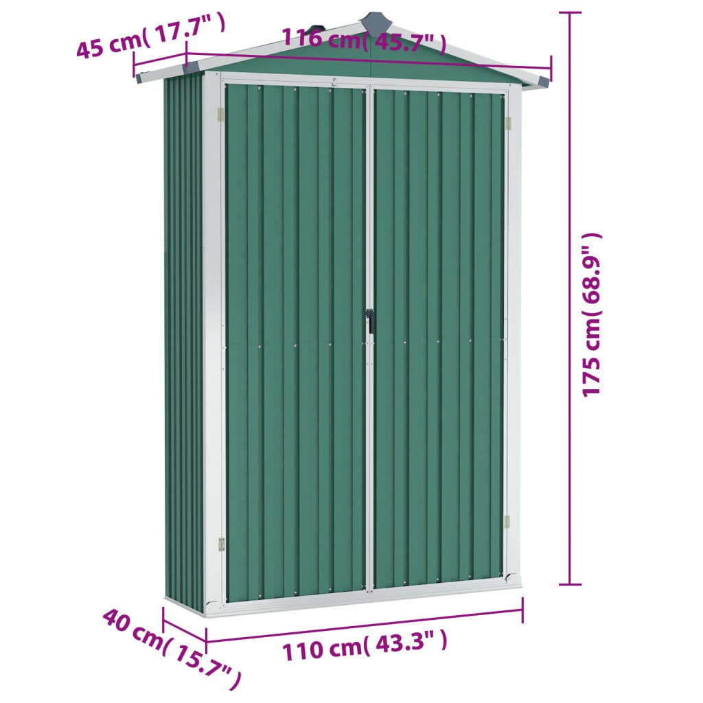 Tuinschuur 116x45x175 cm gegalvaniseerd staal groen Tuinhuizen | Creëer jouw Trendy Thuis | Gratis bezorgd & Retour | Trendy.nl