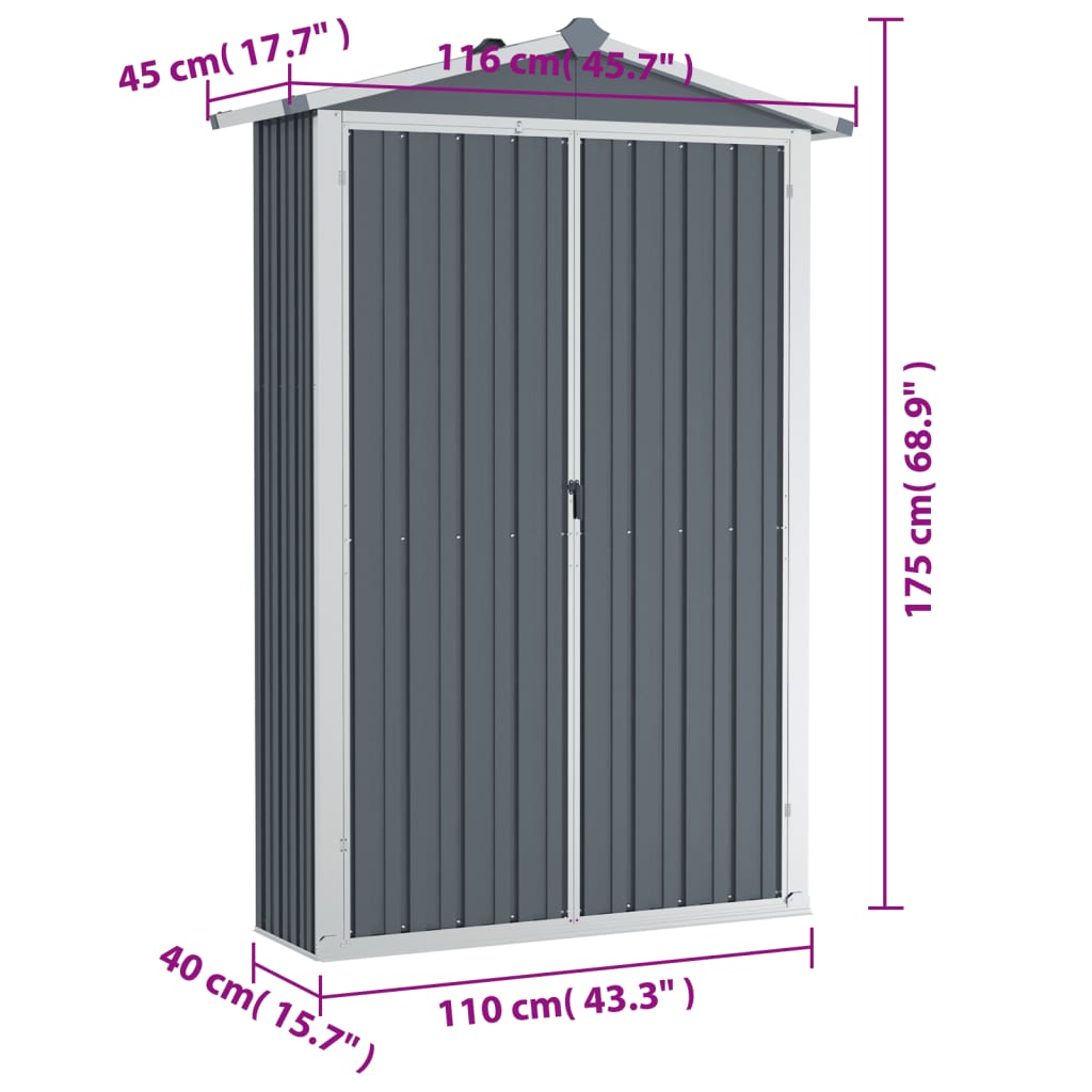 Tuinschuur 116x45x175 cm gegalvaniseerd staal grijs Tuinhuizen | Creëer jouw Trendy Thuis | Gratis bezorgd & Retour | Trendy.nl