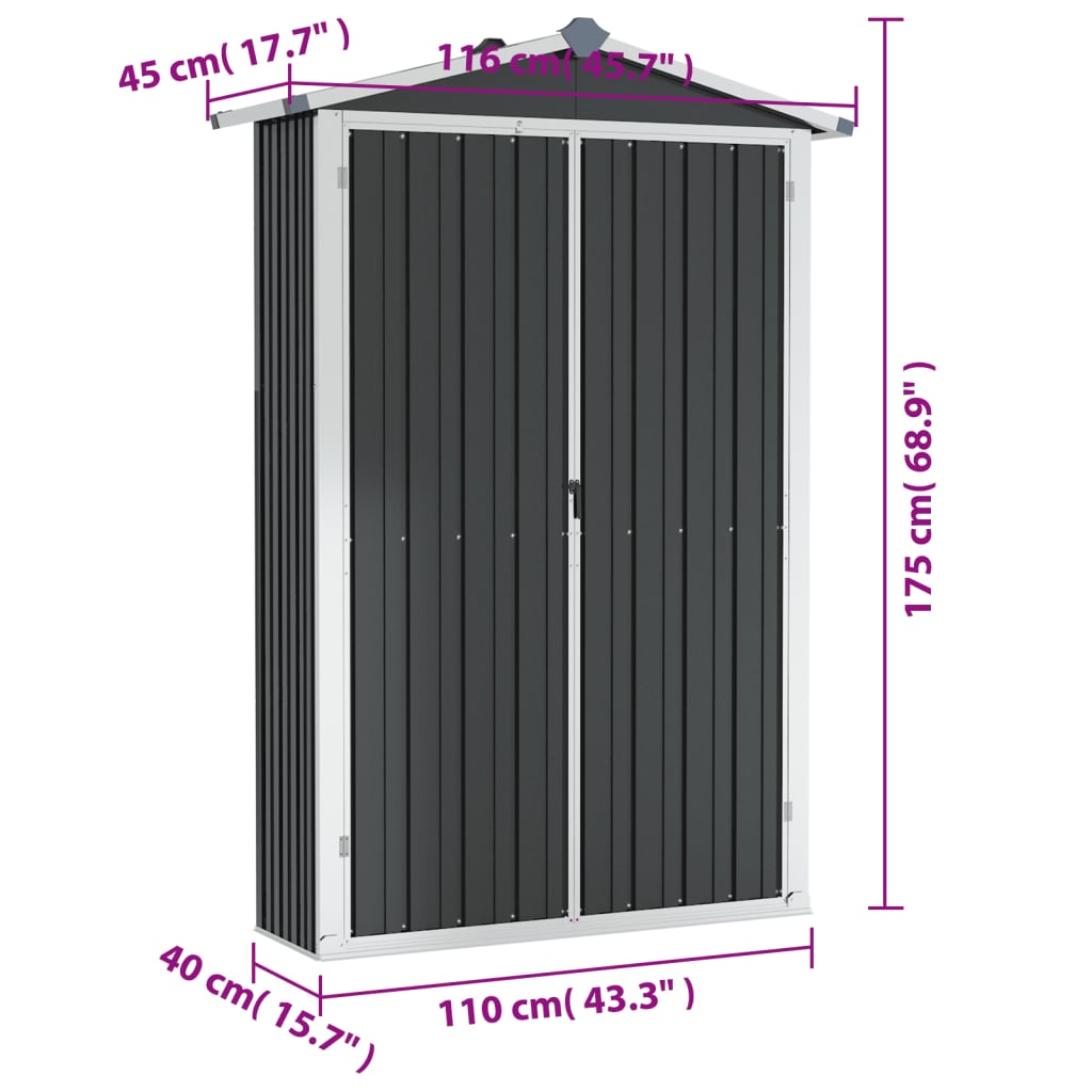 Tuinschuur 116x45x175 cm gegalvaniseerd staal grijs Tuinhuizen | Creëer jouw Trendy Thuis | Gratis bezorgd & Retour | Trendy.nl