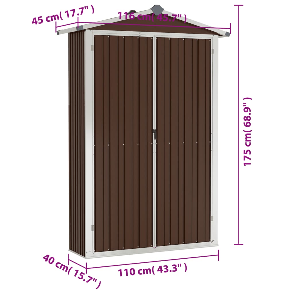 Tuinschuur 116x45x175 cm gegalvaniseerd staal bruin Tuinhuizen | Creëer jouw Trendy Thuis | Gratis bezorgd & Retour | Trendy.nl