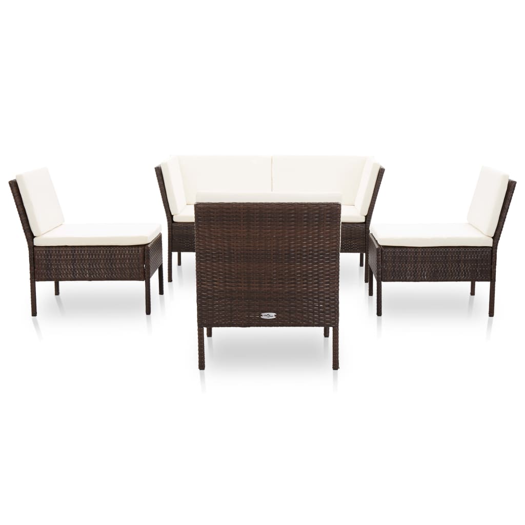 6-delige Loungeset met kussens poly rattan bruin Tuinsets | Creëer jouw Trendy Thuis | Gratis bezorgd & Retour | Trendy.nl